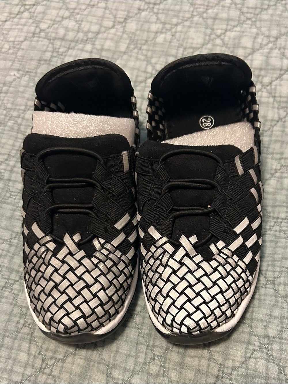 bernie mev. Kids Woven Slip-On Sneakers - Black & Silver Reflective